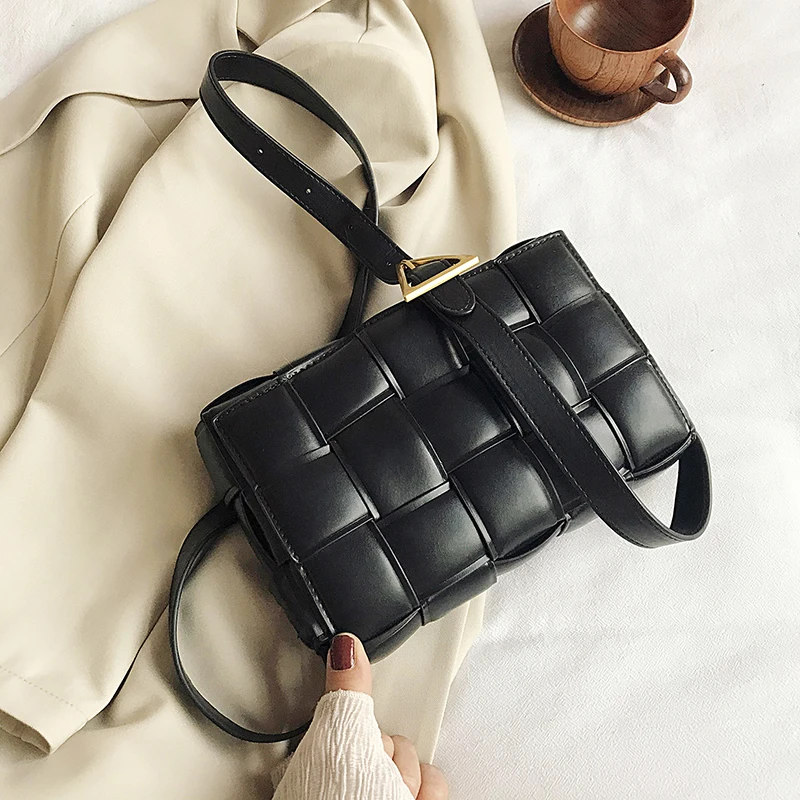 

2020 Solid Color Fashion Shoulder Handbags Female Travel Cross Body Bag Weave Small PU Leather Crossbody Bags For Women