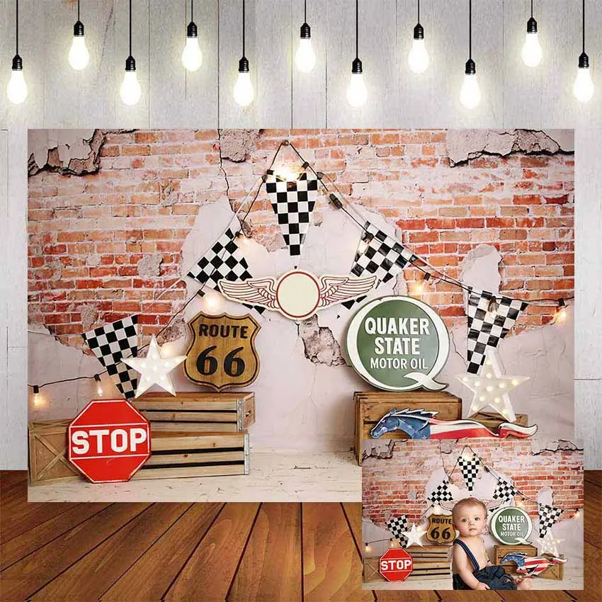 Mehofond Racing Car Photography Background Vintage Brick Wall Banner Baby Shower Birthday Party Backdrop photocall Photo Studio