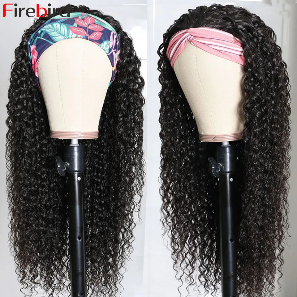 Дизайнерские парик с головной повязкой человеческие волосы курчавые вьющиеся