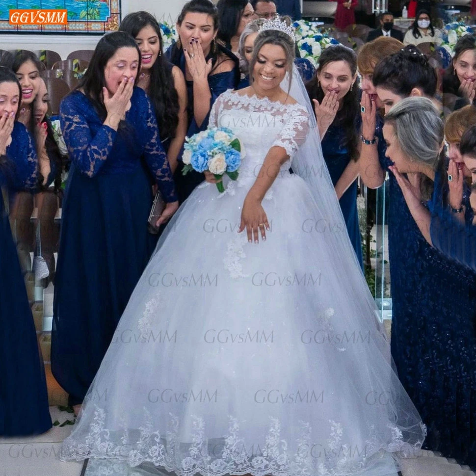 

Женское свадебное платье с кружевной аппликацией, Белое Бальное Платье с полурукавами, в арабском стиле, Дубай, 2021