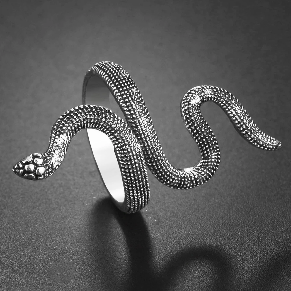 

Punk Vintage Siver Color Snake Ring for Men Women Exaggerated Fashion Rock Stereoscopic Opening Adjustable Rings Jewelry Gift