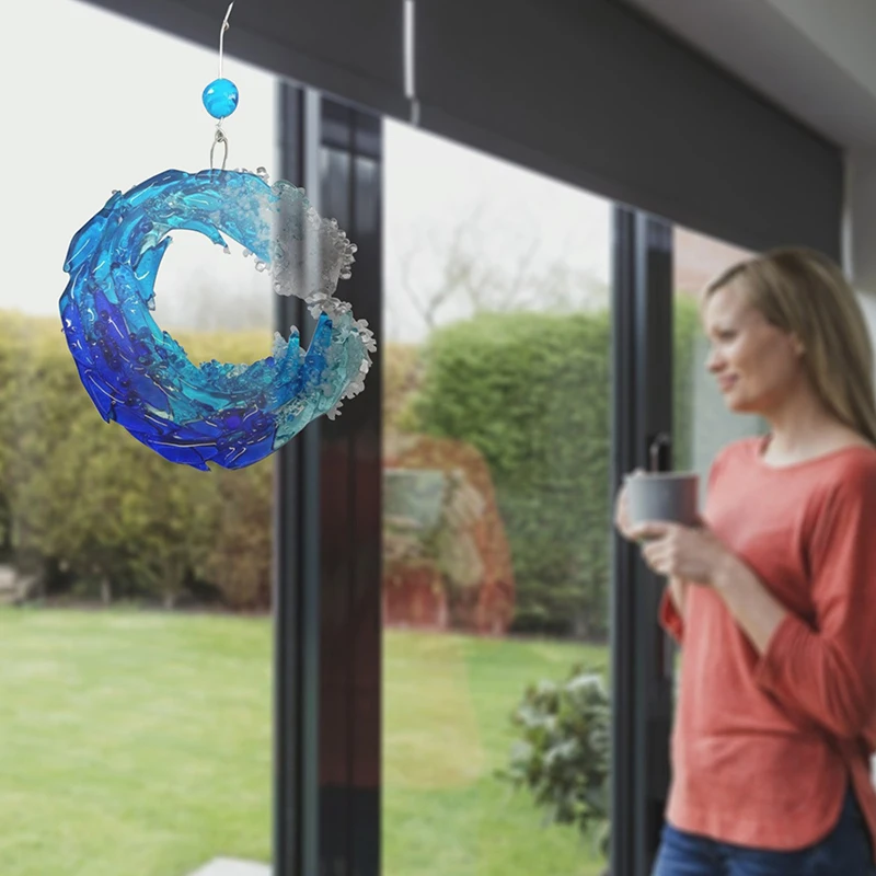 Wave Suncatcher Ornament Transparent Resin Crafts Wall Hanging Art Pendant Decor for Home Wall Window INTE99
