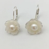 favorite pearl earring hot sale aa 7 8mm white cultured freshwater pearl shell flower s925 silver dangle earrings women jewelry