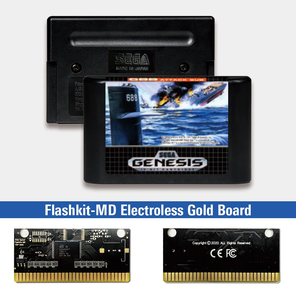 

688 атака Sub - USA Label Flashkit MD Electroless Gold схема на основе печатной платы для игровой консоли Sega Genesis Megadrive