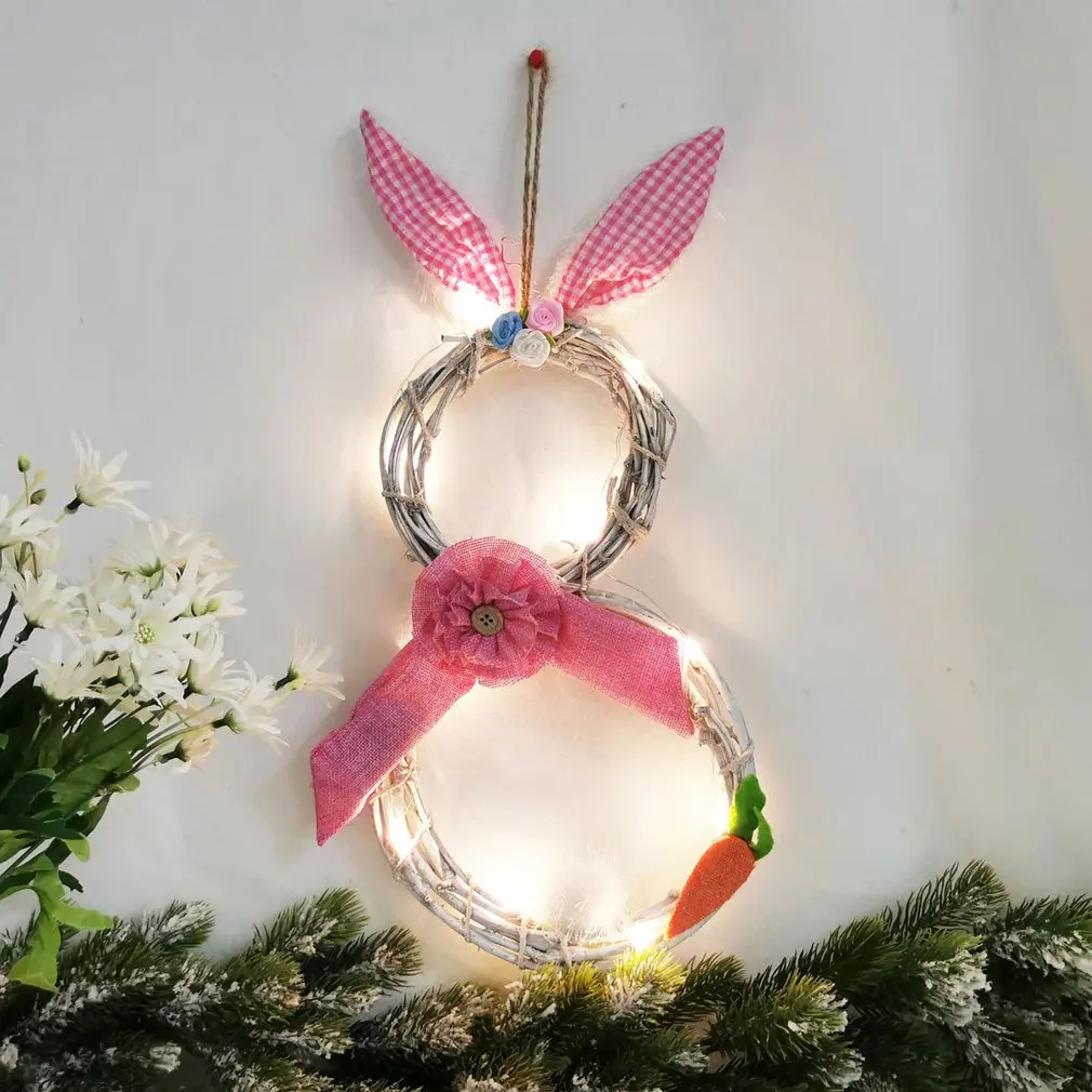 

Easter Decorations With Lights Decorating Rattan Circle Wreath Ornaments Cute Rabbit Shape Decorations Easter Gifts