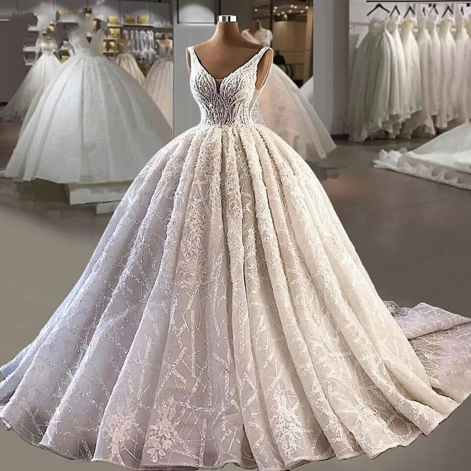 

Vintage Ball Gown Wedding Dresses Plus Size Women Bead Appliques Lace Bridal Dress Custom made robe de soirée de mariage Zipper