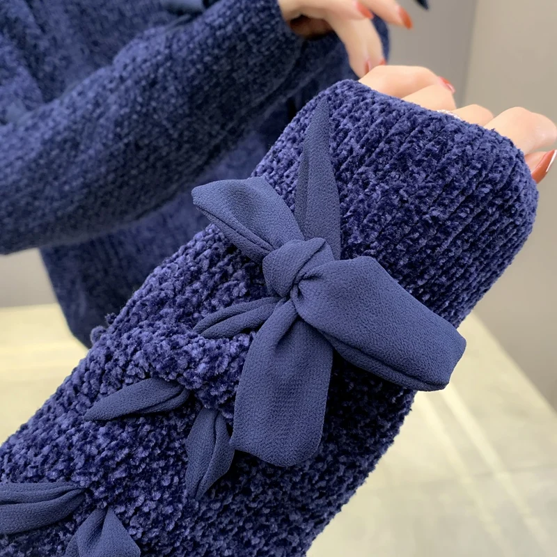 

Popular butterfly knot chenille sweater in 2020 women's thick line thickened bottoming shirt