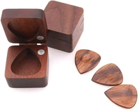 solid wood guitar pick box black walnut case holder organizer for guitarist musician gift 3 picks