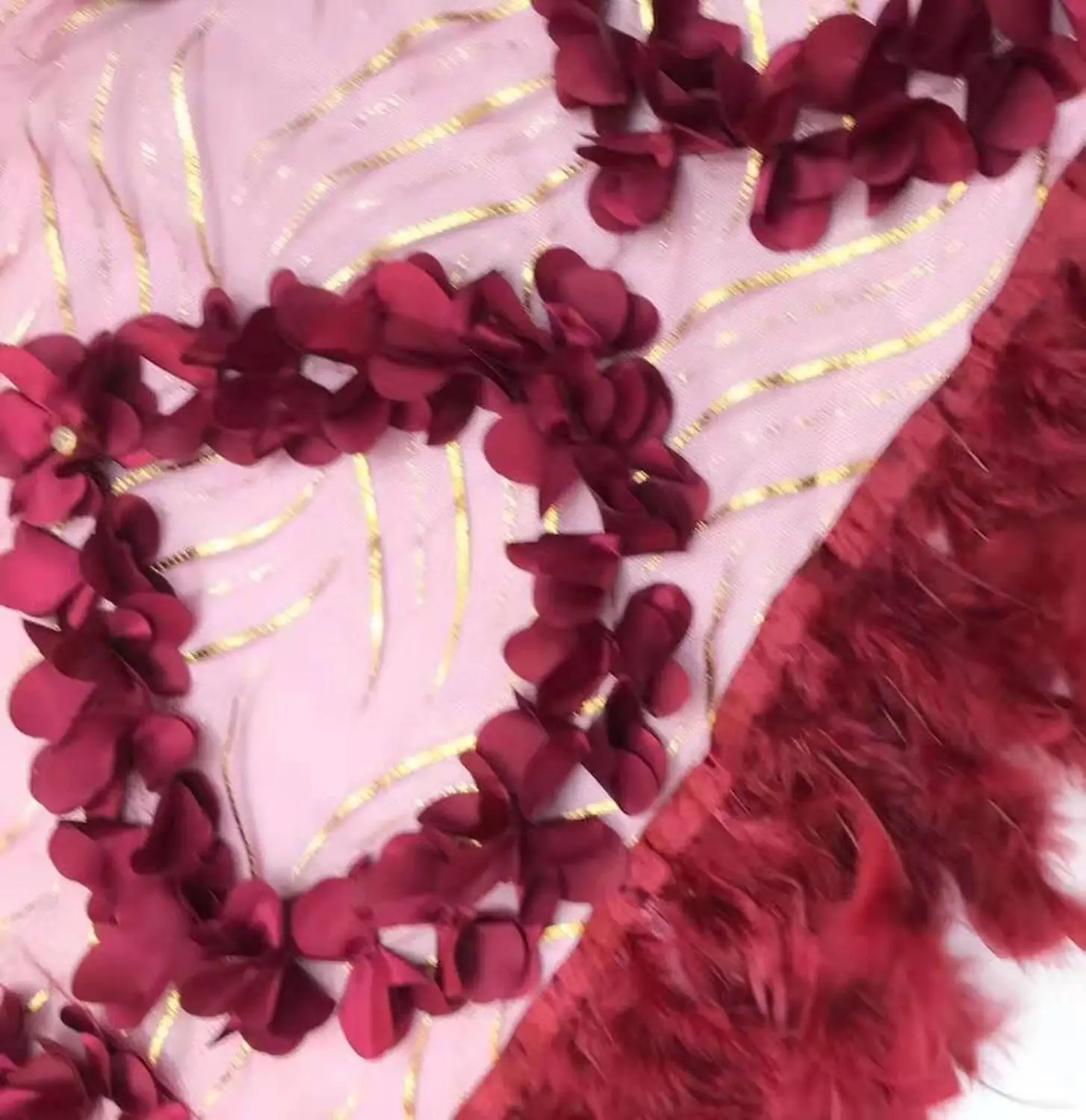 Модные золотые блестки сетчатый с перьями Африканской ажурной вышивкой