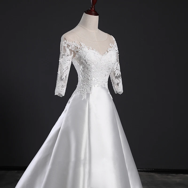 Vivian's Bridal винтажное атласное кружевное свадебное платье с аппликацией с полурукавом и вырезом на спине, кружевное свадебное платье