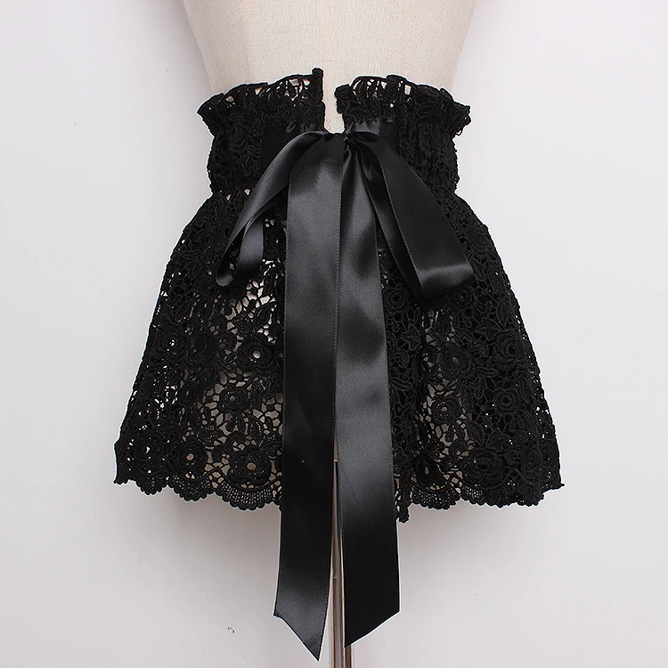 

SuperAen Women's Cummerbunds Fashion All Match Lace Ultra Wide Belt Decorative Shirt Dress Accessories Black White