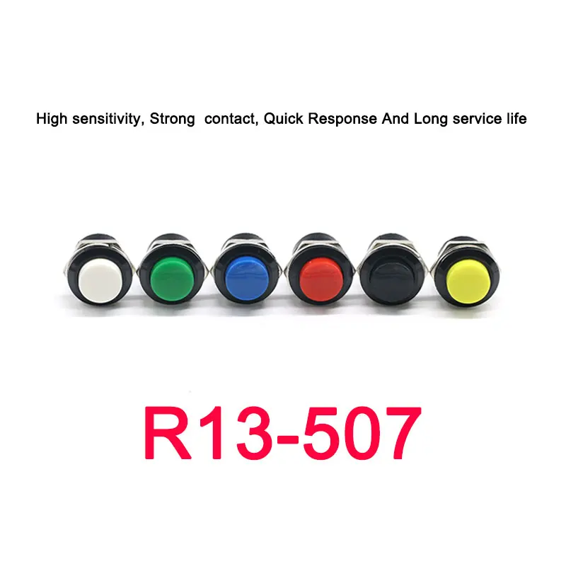 10pcs R13-507 Momentary Push Button Switch 16mm Momentary 6A/125VAC 3A/250VAC Round Switches BLACK RED GREEN WHITE BLUE YELLOW