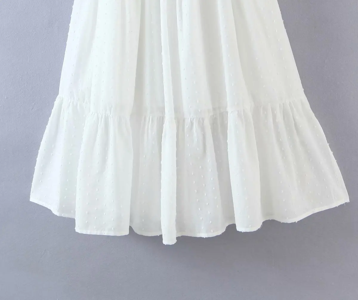 

Long Dress Women Fashion White Dots Decorate Beach Dress Ladies Off Shoulder Long Sleeve Holiday Sundress Robe Longue 2021