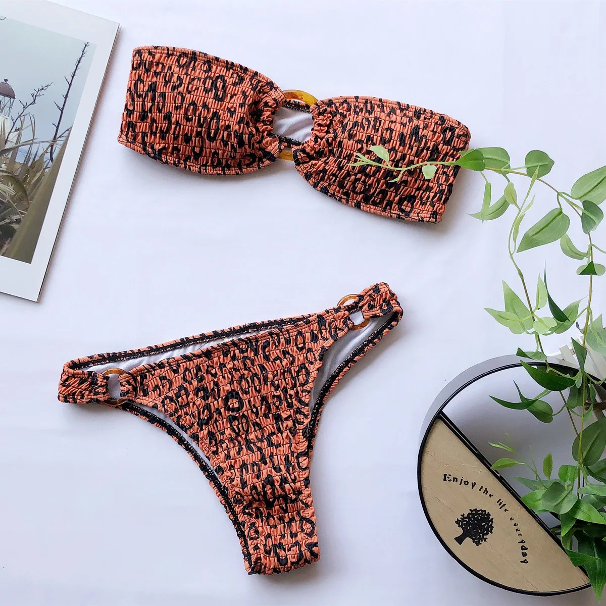 

2021 New Print Striped Folds Sexy Bandeau Push Up Bikini Women Swimwear High Waist Swimsuit Feamle Bathing Suit Summer Beachwear