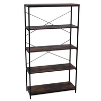 5 tier bookcase bookshelf industrial style metal and wood storage rack stand open wide home office book shelf rustic brownus w