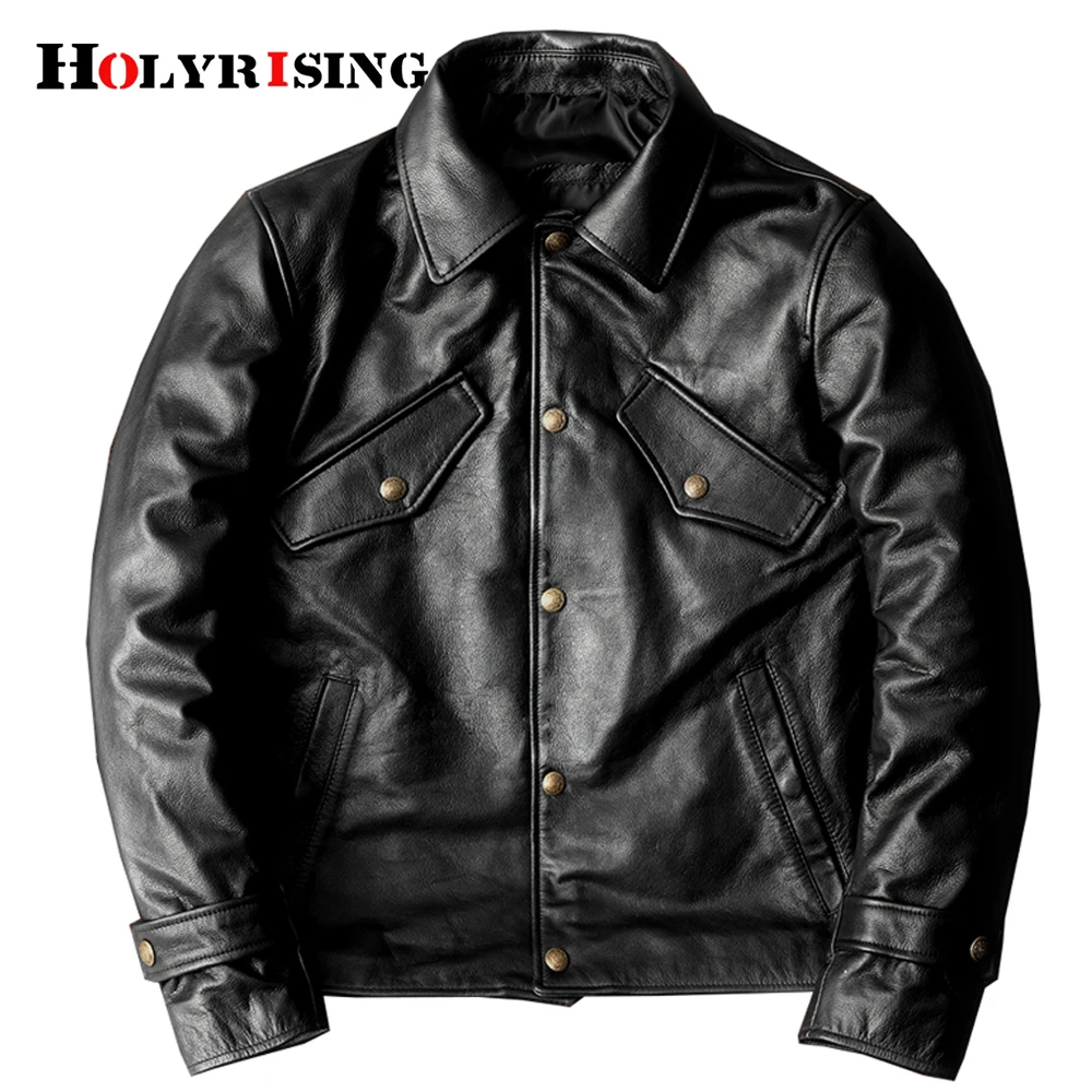 

Holyrising Классические мужские куртки кожанка куртка из коровьей кожи с карманами черная chaqueta moto hombre натуральная кожа тонкий размер 5xl 19357
