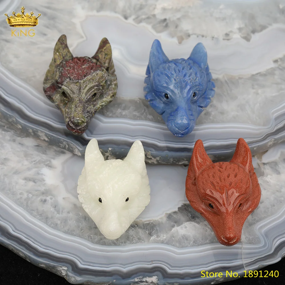 

2pcs/lot 27X40mm Natural Lemon Jades Sodalite Stone Carved Wolf Head Pendant Jewelry,Drilled Animal Figurine Chakra Jewelry