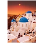 Голубые купола церквей на закате пейзаж ручной работы со стразами картина Санторини Алмазная вышивка крестиком Стразы мозаичная картина, выполненная в технике