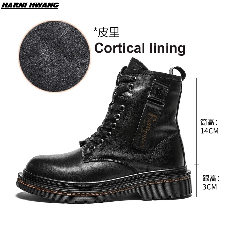

2021 Motorcycle Women's Boots Winter Moccasins Black Flat Heel Ladies Lace-up Rubber Platform Oversized harajuku shoes