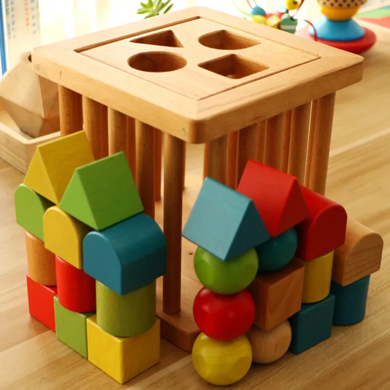 

Деревянные строительные блоки, игрушки для однолетнего ребенка, геометрические фигуры, соответствующие когнитивные строительные блоки, де...