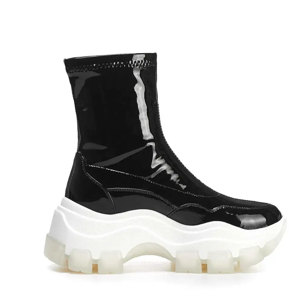 

Vichelo Hot mixed colors thick bottom boots genuine leather stretch round toe winter beauty lady leisure simple ankle boots L2f9