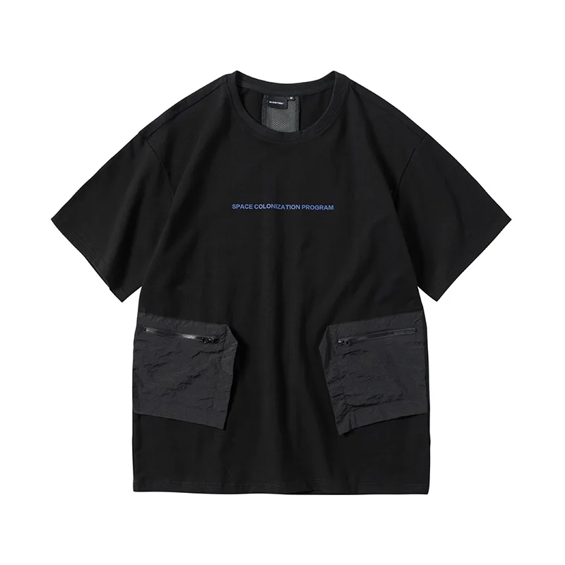 Силеншторм Techwear Мужская черная футболка с карманом графическая в стиле хип хоп