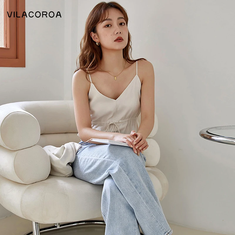 

Deep V Women Spaghetti Strap Harajuku Camisoles Bandage Korean Ruffle Tank Top Office Lady Solid Color Basic Female Cropped Tops