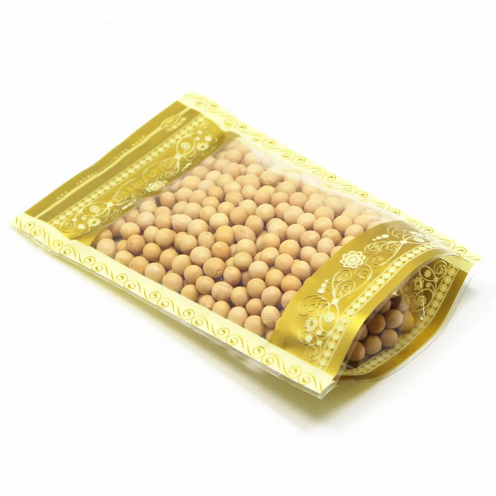 200 шт./лот Самоуплотняющиеся Золотые пластиковые пакеты с замком молнией