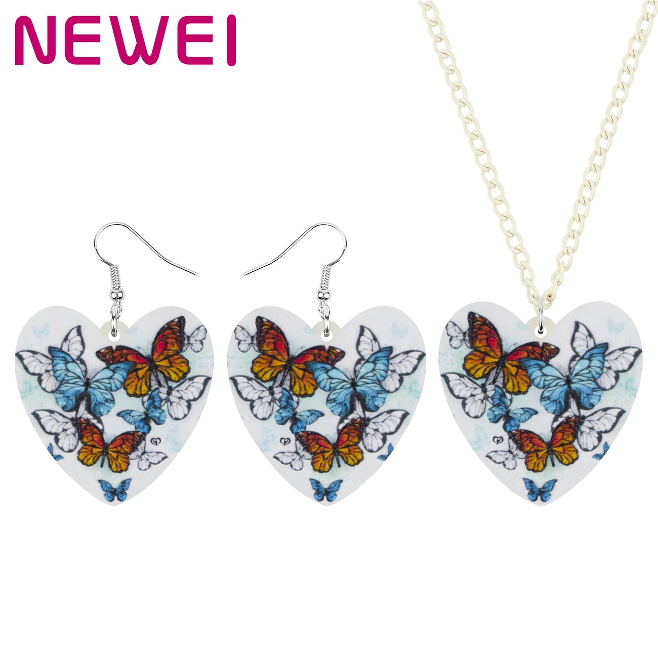 

Newei Acrylic Cute Heart Butterfly Jewelry Sets Printing Animal Insect Earrings Necklace For Women Lover Fashion Festival Gift