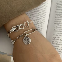 meyrroyu sterling silver party bracelet for women unique design portrait pendant knotted ot buckle jewelry trendy punk vintage