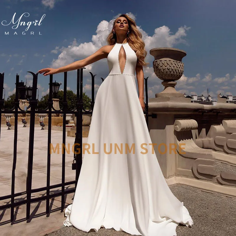 

MNGRL New Wedding Dress Sexy White Chiffon Bridal Dresses Sleeveless Backless Split fork Wedding Gown Plus Size