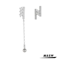 masw original jewelry asymmetrical dangle earrings simply design single chain high quality aaa zircon earrings women party gift