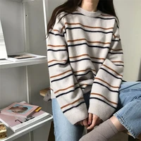 pullovers women soft autumn o neck sweaters chic daily tops womens pullover sweet student striped harajuku knitted loose outwear
