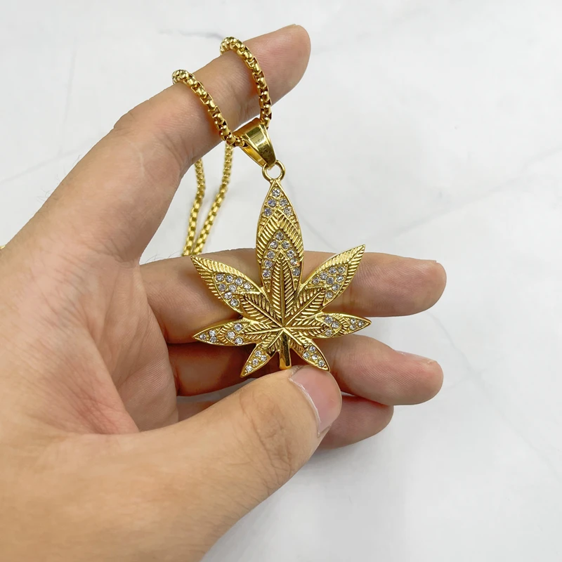 Ожерелье и подвеска в стиле хип хоп с 3D листьями конопли фианитами сверкающие