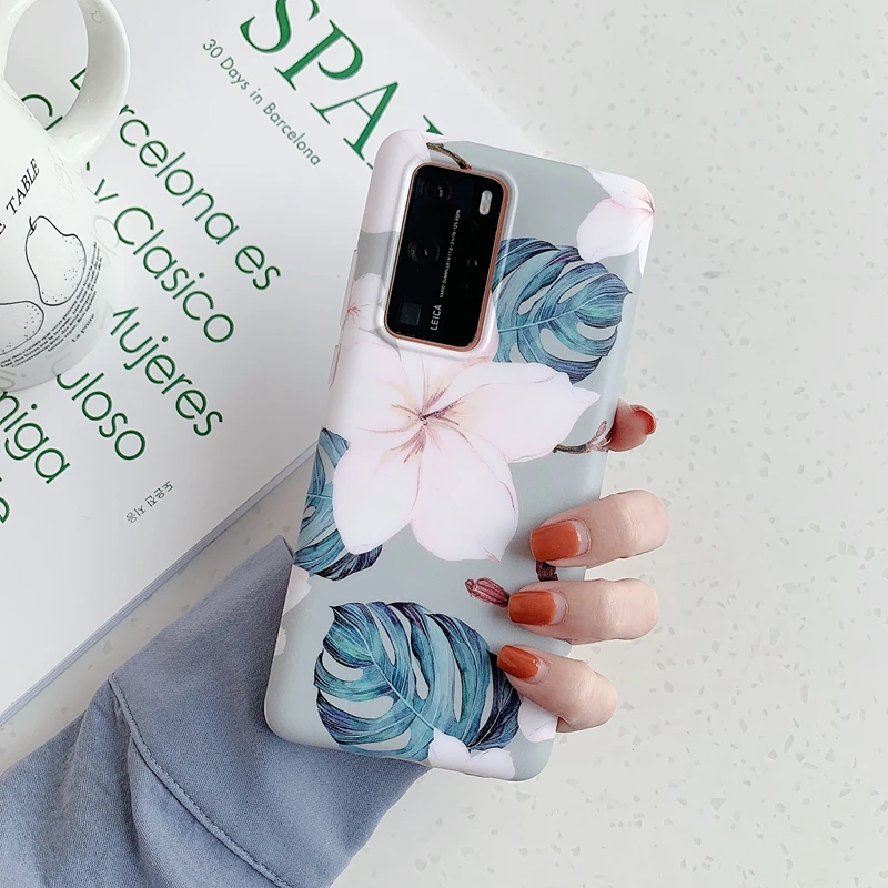 Чехол P40 Lite для Etui Huawei P30 Pro винтажный силиконовый чехол с зелеными листьями и