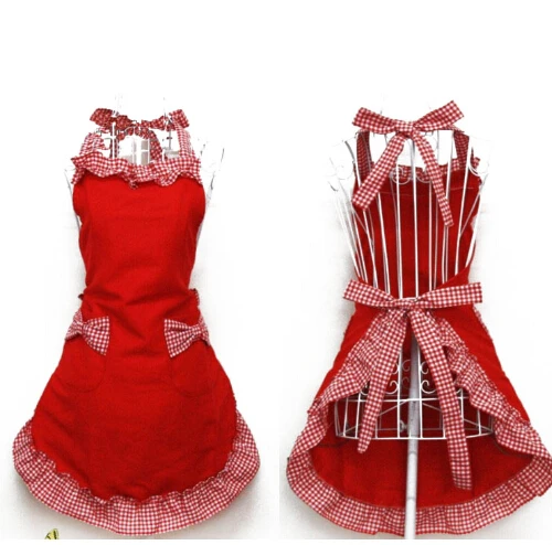 

YD-1pc Creative Apron Vintage Home Kitchen Women Bow knot with Pocket Gift Household Cleaning Tool Accessories