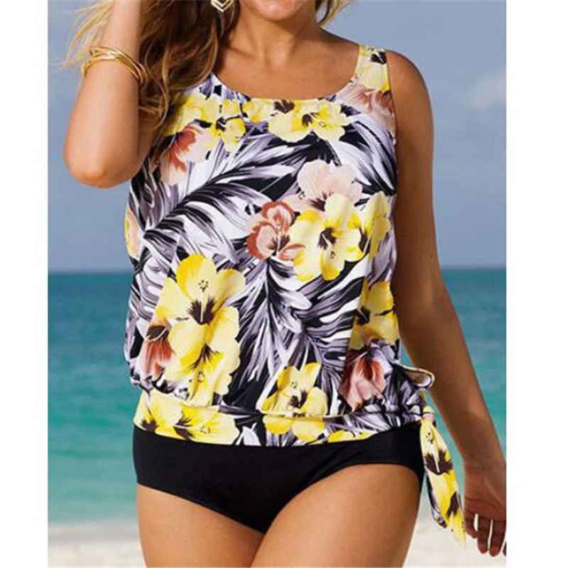 

OULING plus size tankini women two pieces bathing suit vintage swimsuit female sport wear large bikini set maillot de bain