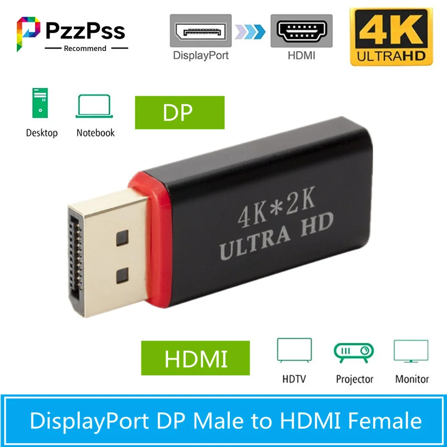 

PzzPss DP to HDMI Converter 4K*2K 30Hz Video Audio Connector Display Port to HDMI Adapter Female to Male for HDTV PC Wholesale