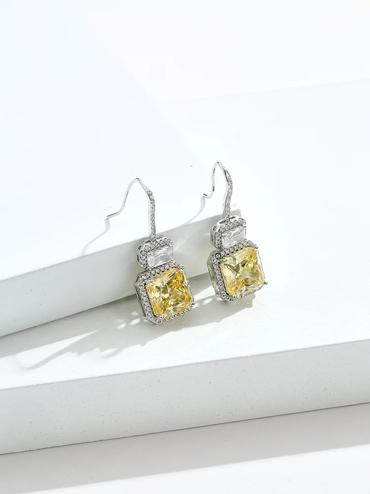 

ZEMIOR Luxury Drop Earring For Women Inlay Twinkle Big Yellow Cubic Zirconia Earrings Show You Unique Charm Fashion Jewelry