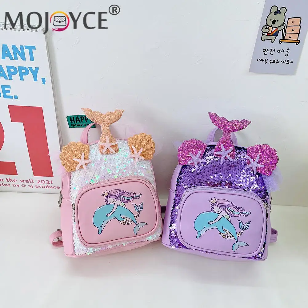 

Fashion Kids Kindergarten Cute PU Leather Small School Bag Portable Cartoon Printing Sequins Backpack Large Capacity Knapsack