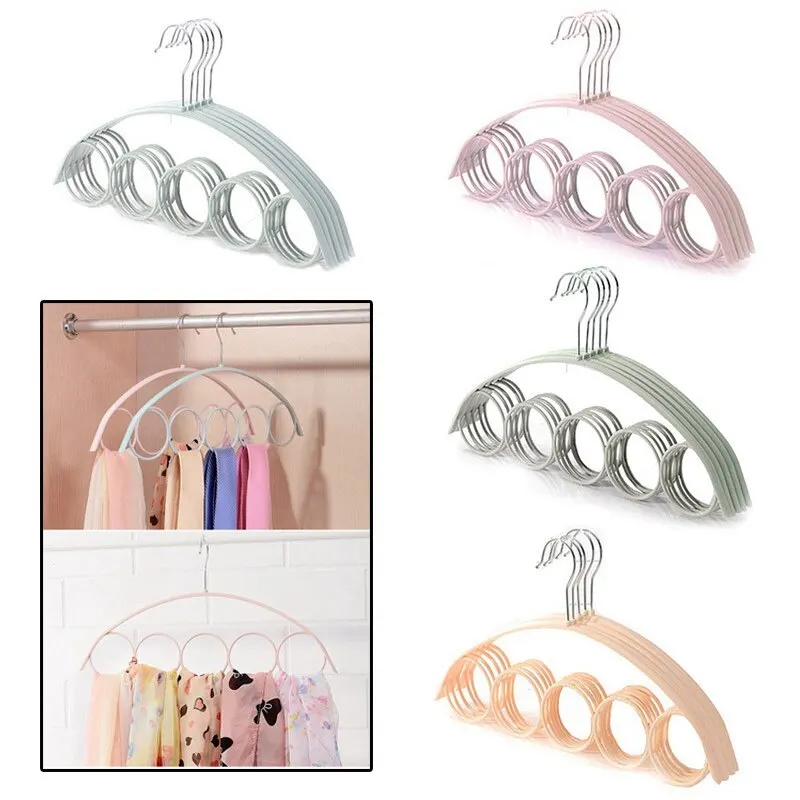 

5 Hole Ring Rope Slots Wardrobe Holder Hook Scarf Wraps Shawl Storage Hanger Ring Ties Hanger/Belt Rack/Scarves Organizer Holder