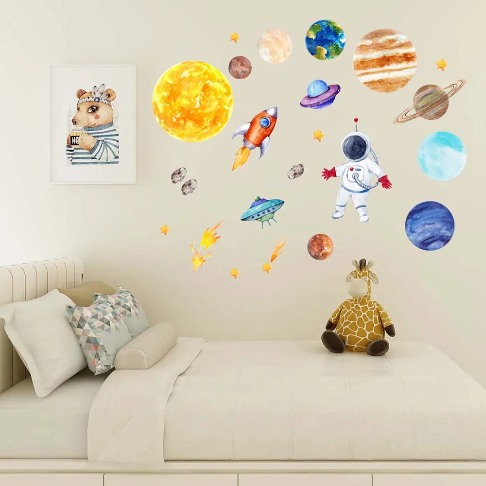 Мультяшная Настенная Наклейка на солнечную систему с планетами декор для