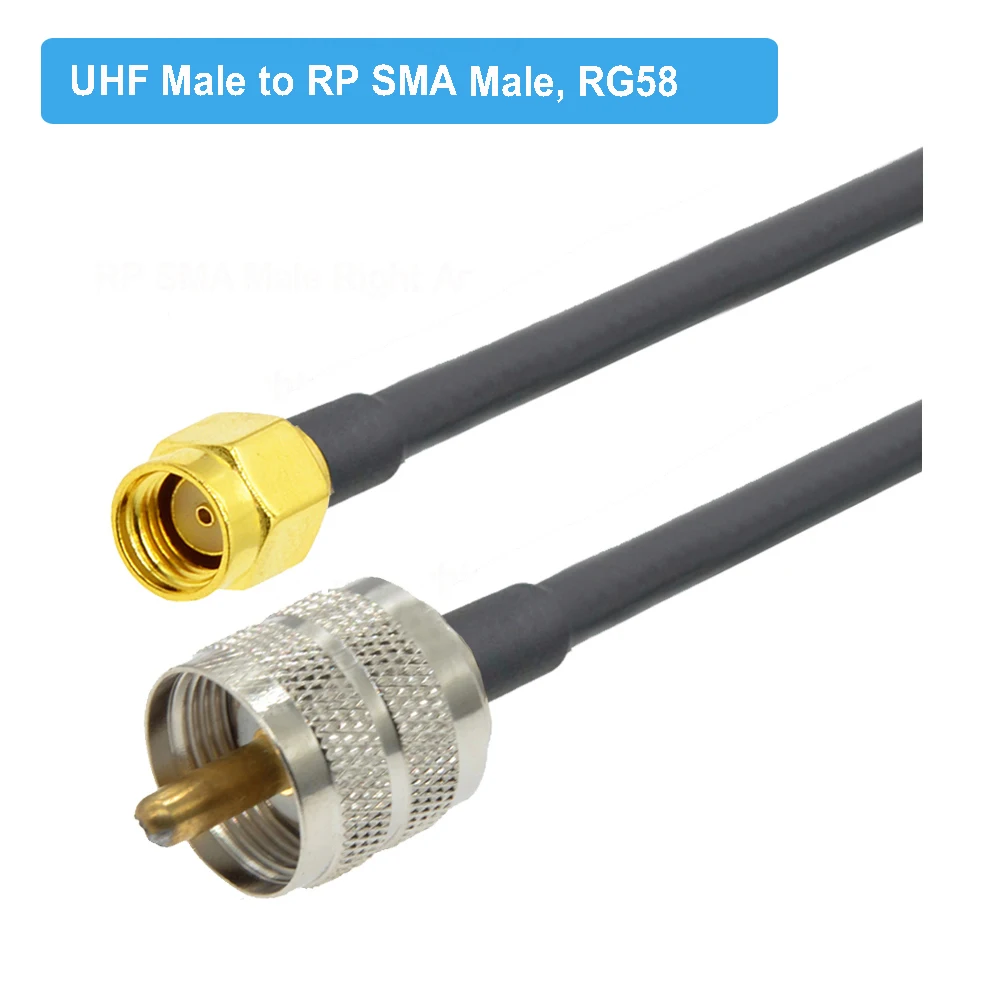 Кабель-удлинитель UHF RG58 PL259 коаксиальный переходник с вилкой типа Папа-SMA 15 см 50 1 м