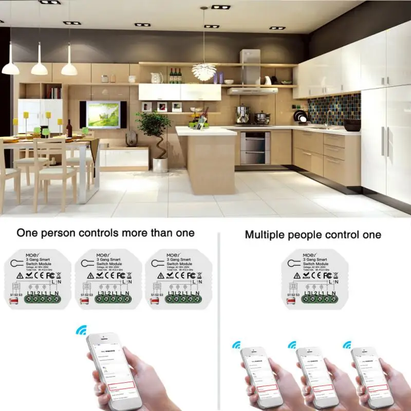 

Smart Home 3 Gang DIY WiFi 2 Way Light LED Dimmer Module Switch Smart Life/Tuya APP Remote Control Work with Alexa Google Home