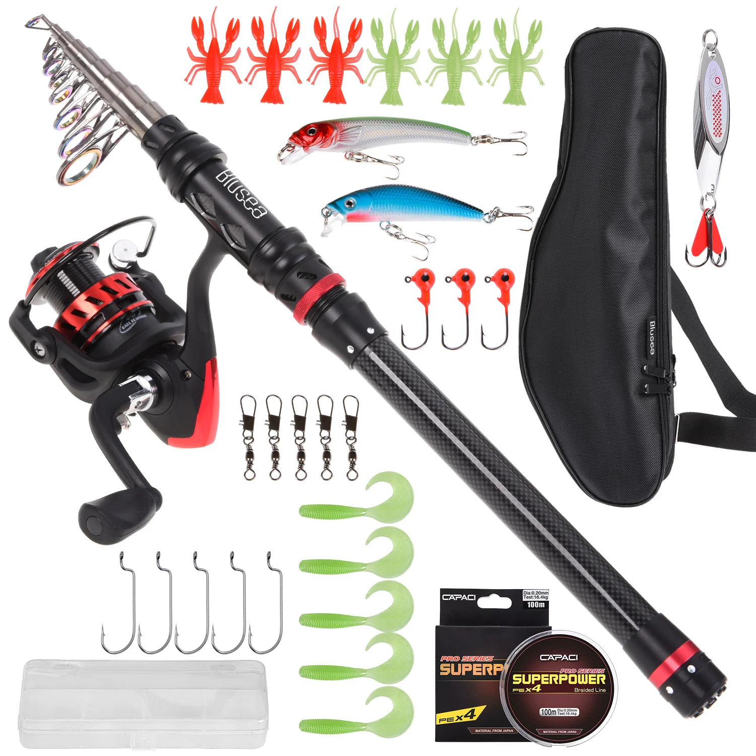 Blusea удочка и Катушка Комбо Телескопическая Удочка из углеродного волокна с