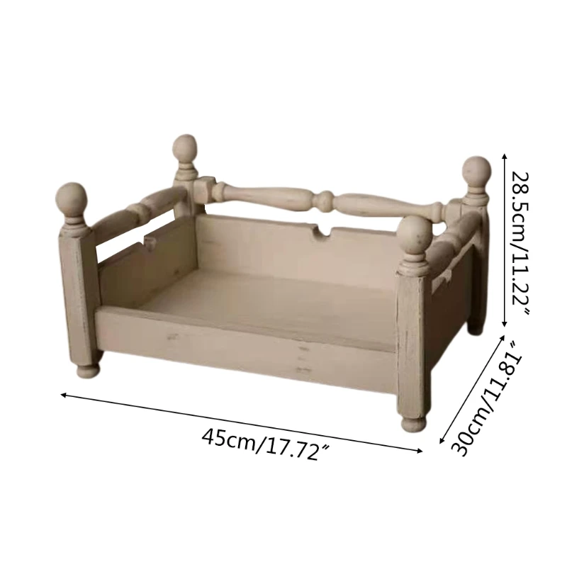Mini cama desmontable para reci&eacute;n nacido, accesorios de sesi&oacute;n de fotos, cuna de madera-5