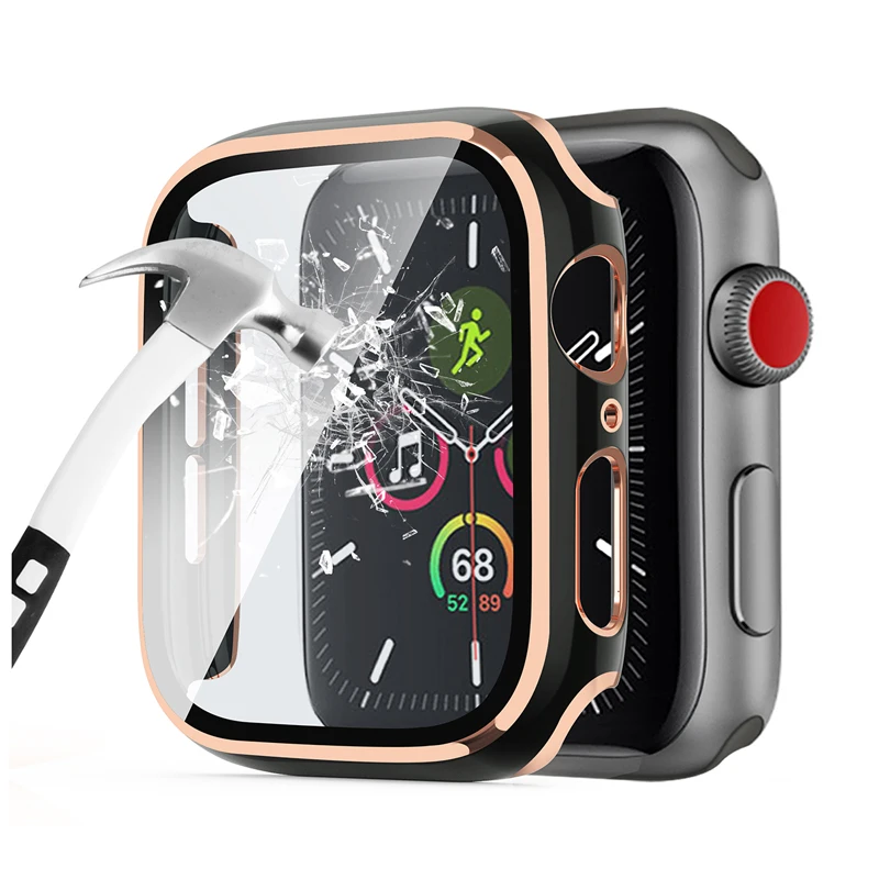 

screen protector cover for Apple Watch 6 SE 5 4 3 2 PC bumper glass+case for iwatch 44mm 42mm 40mm 38mm frame Accessorie