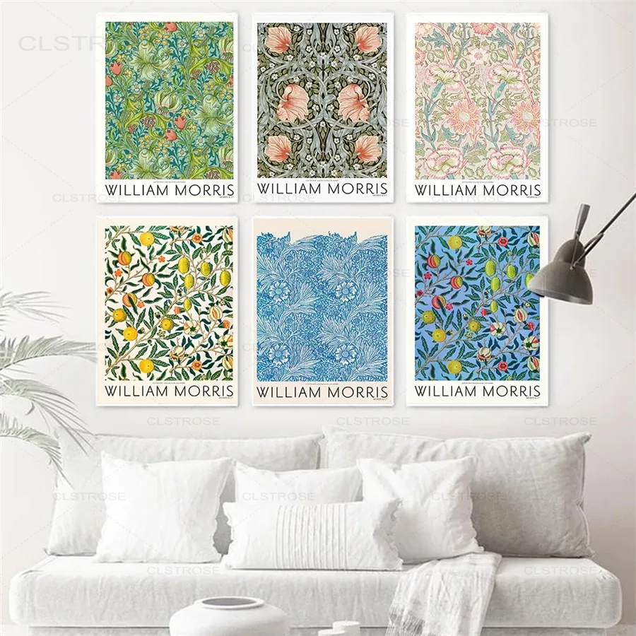 Плакат Вильям Морриса в стиле ретро Картина на холсте с цветами и фруктами