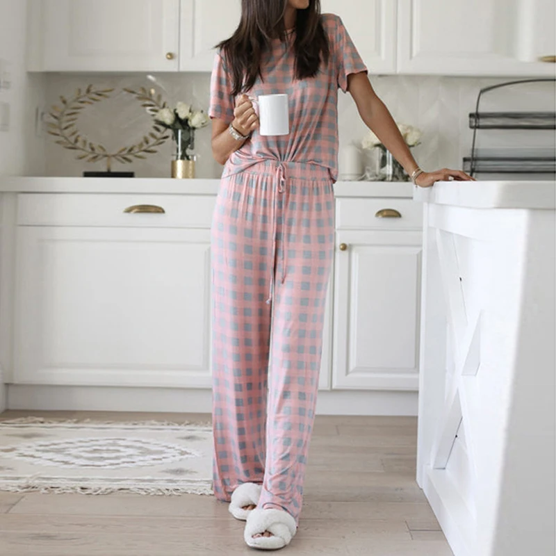 Женский пижамный комплект SLPBELY повседневная одежда клетчатые брюки с коротким