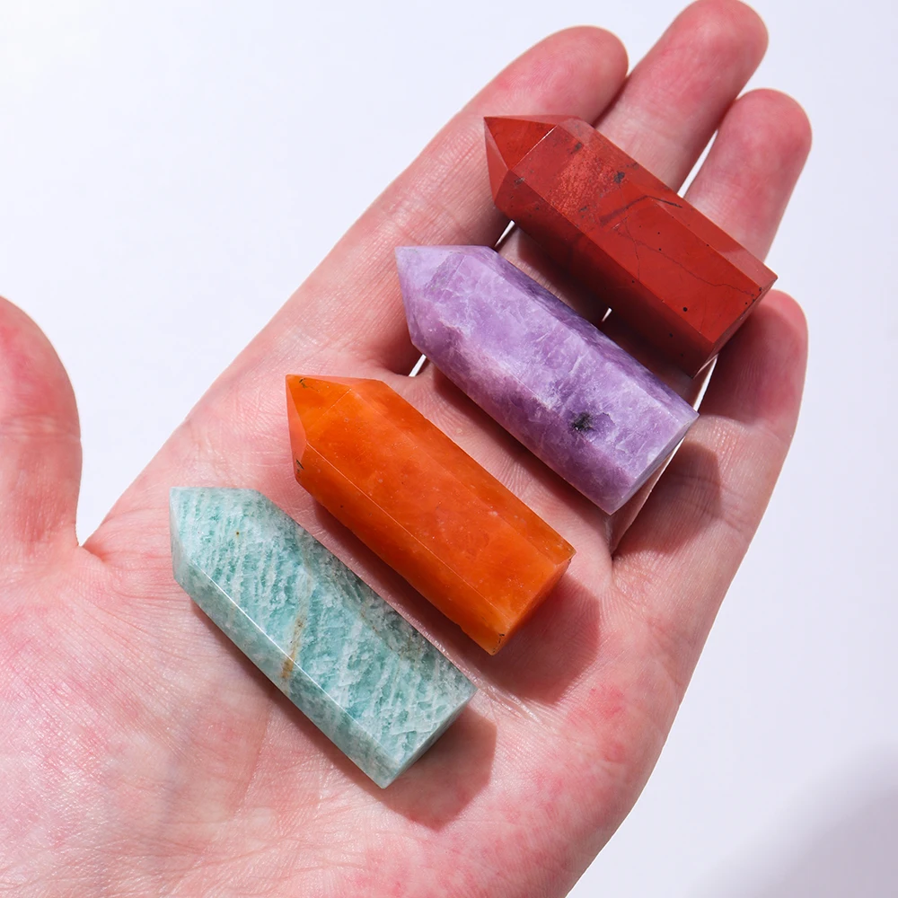 8Pcs/set Crystals Chakra Array Amazonite Stone Points Natural Quartz Hexagonal Prism Healing Wand Wooden Gift Box - купить по